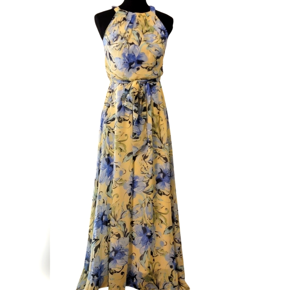 R&K Floral Chiffon Belted Halter Maxi Dress - Picture 6 of 6